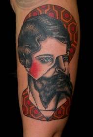 Tatuaj portret pe jumătate bărbat colorat în stil suprarealist