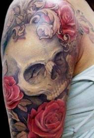 Csodálatos kombinációja koponya színes virág tetoválás mintával