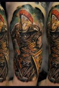 男性の肩の古代の戦士の色のタトゥーパターン