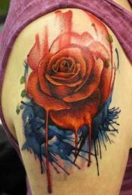 плечо акварель реалистичная роза тату