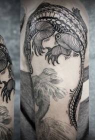 Fantastisk tribal stil sort og hvid krokodille tatoveringsmønster på skulderen