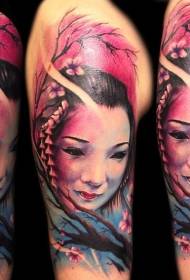 shoulder realism style color geisha tattoo pattern