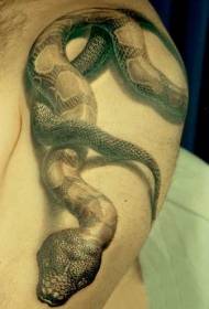 spalla tatuaggio realistico serpente 3D nero-grigio