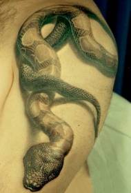 padrão de tatuagem de cobra 3D realista de ombro preto-cinza