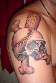 肩膀上的多彩棒球頭骨紋身圖案
