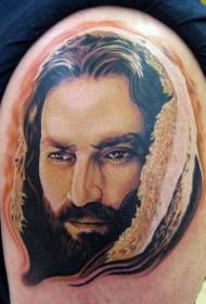 modello di tatuaggio ritratto spalla colore Gesù