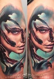 nuovissimo stile scolastico Modello di tatuaggio donna sanguinante sulle spalle colorate