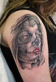 Schulter mexikanischen Stil Farbe maskierte Frau Tattoo