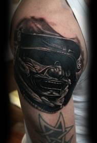 Padrão de tatuagem de máscara de guerreiro asiático escuro de braço grande