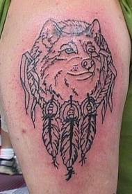 shoulder black wolf head line tattoo pattern