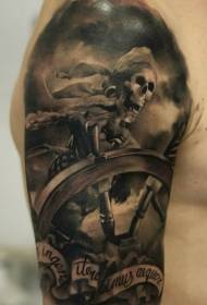 плече чорний коричневий череп піратський татуювання візерунок