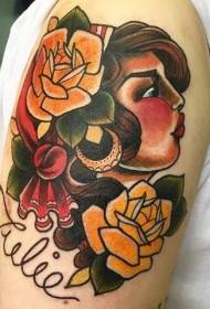 old school style tradisyonal na magandang gypsy woman tattoo