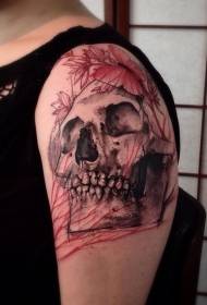 Craniu Umanu di Stile Vintage cù Pattern di Tatuaggi di Farfalla