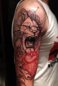 nebaigta pusė Spalvotas pečių riaumojantis liūtas tatuiruotė paveikslėlį