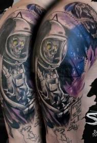 tatuaggio dell'osso dell'astronauta mezzo colore di stile dell'illustrazione della spalla