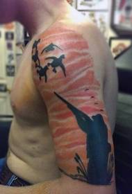 patrón de tatuaje de cazador de tema de caza de color de hombro