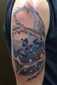 nuova immagine del tatuaggio della spalla del satellite dello spazio di colore di stile