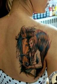 shoulder color woman with horse tattoo pattern