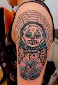 Schouder Illustrator Style Color Doll met sieraden tattoo patroon