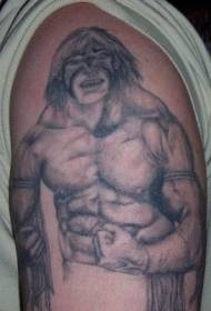 Shoulder black gray viking warrior tattoo pattern