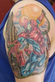 Manga stil färgglada spiderman axel tatuering mönster