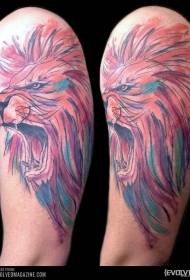 spalla acquarellu spalla grida stampa di tatuaggi di leone