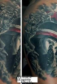 pečių realizmo stiliaus kareiviai su tatuiruote su ginklais