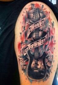 Guitarra combinació original de color d’espatlla amb tatuatge de notes