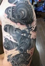 На плячы чорны 3D механічны малюнак татуіроўкі
