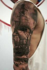 moška rama črno siva velika jadralna tetovaža vzorec 59564 brezbarven vzorec tatoo morskega psa na moških ramenih