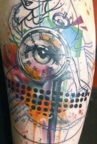 Mysterieus oogklok tattoo-patroon met grote armen en kleurrijke inkt