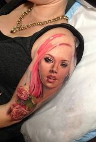 Novo estilo com padrão de tatuagem de ombro colorido de mulher colorida