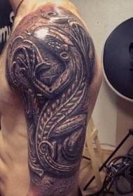 плечо резьба по камню стиль большой ящерица статуя татуировки