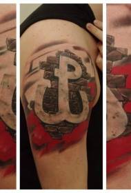 modello del tatuaggio del muro di mattoni colorato stile realistico