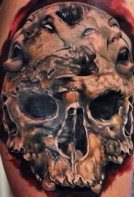 tatuaggio faccia cranio horror color spalla