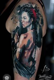 modello di tatuaggio di donna nuda tentazione di colore spalla