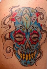 Immagine tatuaggio messicano teschio multicolore nativo sorriso