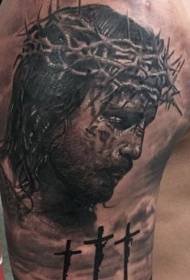 ŝultro drama religia temo Jesuo portreto tatuaje