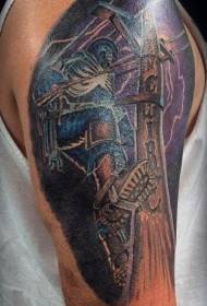 tatuaggio del cranio di colore di stile dell'illustrazione di colore della spalla