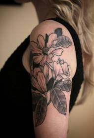 vésett stílusú fekete szürke virág váll tetoválás minta