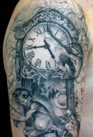 Черно-серые часы в стиле мытья плеч с татуировкой демона