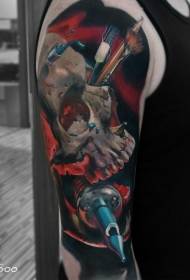 modern traditional style color skull tattoo pattern