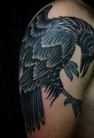 плече старої школи чорний сірий ворон татуювання малюнок