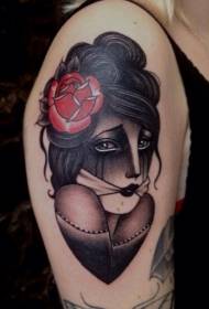 shoulder color old school fear woman tattoo picture