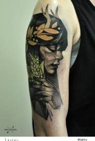 modello del tatuaggio della donna di stile di schizzo di colore della spalla