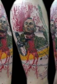 hombre de color de estilo cómico de hombro con tatuaje de pistola