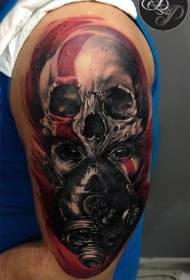 donne tribali color spalla con tatuaggio maschera antigas