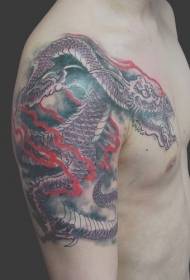 Shoulder Asian Dragon Storm Tattoo Pattern