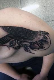 nuovo stile Modello di tatuaggio del corvo della spalla grigio nero