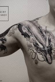 Плечовий малюнок татуювання дракона в азіатському стилі